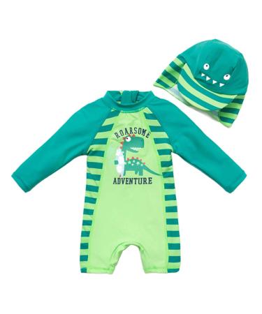 upandfast Baby Boy Swimwear Infant One Piece Zip Swimsuit UPF 50+ Sun Protection Toddler Bathing Suit with Sun Hat 18-24 Months Dinosaur