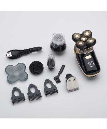 Head Shavers for Bald Men 5 in 1 Mens Rechargeable Bald Head Electric Shaver Heads Beard Nose Ear Hair Trimmer Razor Clipper Facial Brush Black