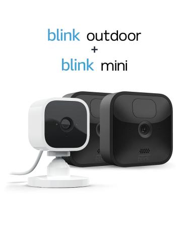 Blink Outdoor security camera with two-year battery life | 2-Camera System + Blink Mini Indoor Pet Camera (1 Camera) | Motion Detection Blink Subscription Plan Free Trial 2-Camera System + Mini Camera