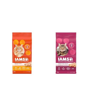 IAMS Proactive Health Healthy Adult Dry Cat Food with Chicken 3.18kg Bag & Proactive Health Dry Cat Food Adult - Urinary Tract Health - Chicken 3.18kg Bag 3.18 kg (Pack of 1) Dry Cat Food + Cat Food 3.18kg Bag