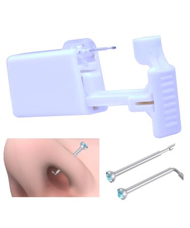 Firstomato 1PC Disposable Nose Piercing Gun Self Nose Piercing Kit Piercing Nose Rings Piercer Hypoallergenic Nose Stud 1PC-Crystal Aquamarine-Sliver