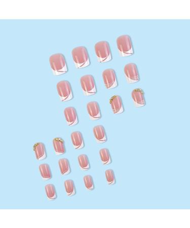 False Nails Short French Stick on Nails 24pcs Square Pink Press On Nails with Glue Elegant Design Sweet Fake Nails for Women Girls (Sweet French) - Buy Online on SooperMarket.com