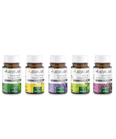 Arya Laya Salvation Baths try 5 x 25 ml: wellness for home different varieties: lemon balm spruce thyme lavender hay flower vegan testing 25 ml (5 Pack)