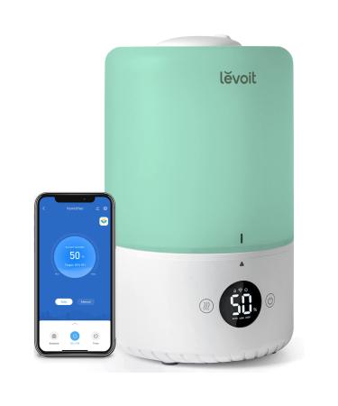 LEVOIT Smart Cool Mist Humidifiers for Bedroom, Top Fill Essential Oil Diffuser with Sensor, Auto Humidity Adjustment, Remote Control, Ideal for Baby Nursery and Plants, Quiet, Ultrasonic, 3L, Green Smart Humidifier Green
