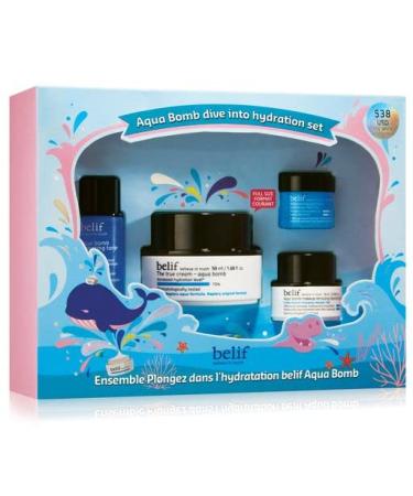 belif Aqua Bomb Dive into Hydration Set | 26 Hours of Hydrating Antioxidant Skincare | Soothing & Hydrating Herbs  Anti-Inflammatory | Aqua Bomb  Cleansing Balm  Hydrating Toner  Eye Bomb