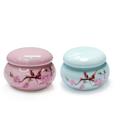 2pcs/set Porcelain Dappen Dish with Lid for Acrylic Liquid Powder Ceramic Cup Nail Liquid Bowl NAPB039-Pink (HJ-NAPB039-Pink and Blue) HJ-NAPB037-Pink and Blue