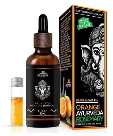 Beard oil and hair oil orange fragrance |Ayurveda rosemary oil & neem oil |Without perfume and artificial additives |Bartstoppel Supreme |Promote beard growth |Application warm or cold with phiole orange ayurvda