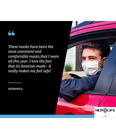 HERO LIFE 3 Ply Safety Disposable Face Masks Made in USA - Box of 50 - Fog Resistant Breathable Non-Woven Mouth Cover - Buy Online on SooperMarket.com