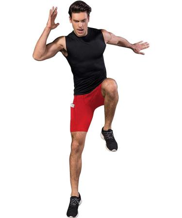 WRAGCFM Men's Compression Shorts with Pockets - Red, Medium | Running, Workout, Active Underwear - Buy Online on SooperMarket.com