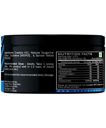 HFN Crea HCL 2500 MG | Creatine Supplement for Muscle Growth Increased Strength Tengerin Flavor | SIze - 87 G 30 Serving - Buy Online on SooperMarket.com