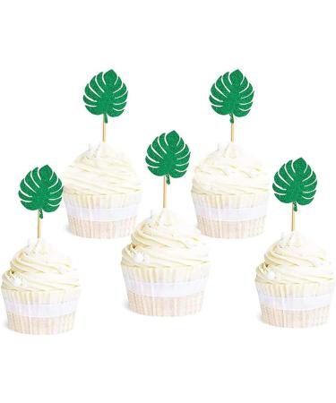 48 Pcs Glitter Tropical Leaves Cupcake Toppers Green Jungle Plants Cake Picks Palm Leaf Cake Toppers Summer Tropical Theme Cake Decorations - Buy Online on SooperMarket.com
