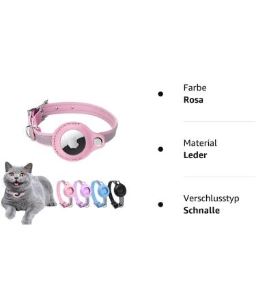Premium Adjustable Leather Airtag Cat Collar - Reflective GPS Tracking Neck Band for Small Medium & Large Cats (XS Pink 19-26cm) - Anti-Lost Airtag Case - Buy Online on SooperMarket.com