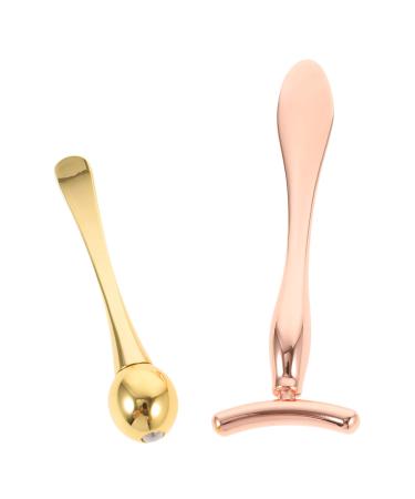 1 Set Eye Massage Roller Head T-bar Set Skin Care Tools Eye Creams Beauty Scoop Eye Cream Stick Eye Roller Double-end Facial Mask Spoon Eye Massager Stick Face Mask Spoon Remover 9.6x3.5cm Golden