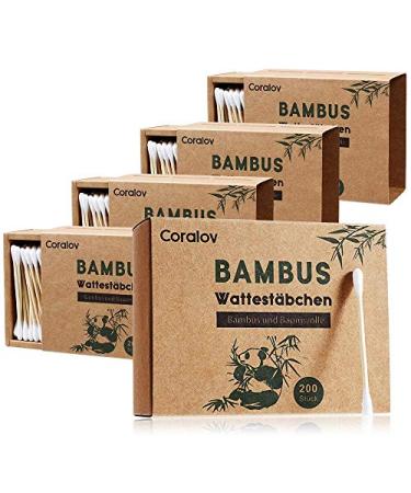 Bamboo Cotton Swab 1000PCS Double Cotton Buds bamboo Cotton Bud Eco organic bamboo ear swab for Ear Skin Jewelry Art Pet Cleaning Craft Paper Packaging (5 PACKS OF 200 STICKS)