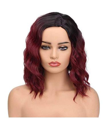 BGHJUE Wig Short Bob Water Wave Synthetic Natural Hair Red Ombre Wigs 16InchesWinered