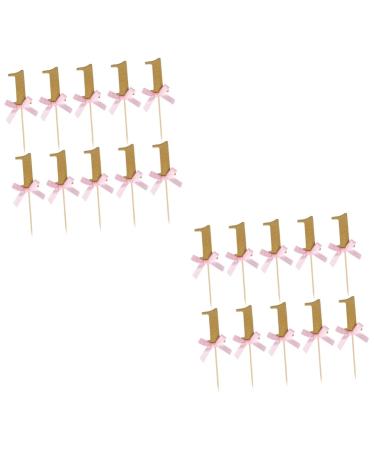 ERINGOGO 20 Pcs Birthday Cake Picks Stick 1 Year Baby Shower Fondant Topper Cakes Glitter Cupcake Picks One Year Old Number 1 First Birthday Cake Picks and Toppers Ribbon Wedding
