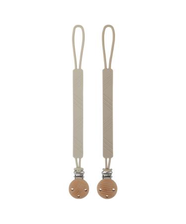Silicone Dummy Clips Soother Chain Pacifier Clip Holder for Baby Girls and Boys Fits for Most Pacifier Styles and Teething Toys (Sand+Light Grey)