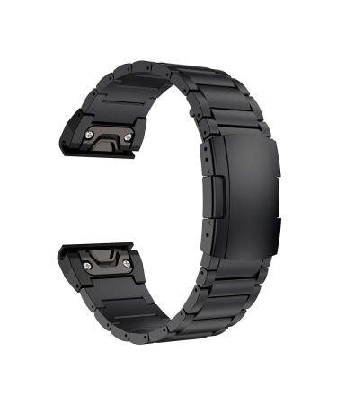 LDFAS Fenix 7X/6X/5X Plus Band, 26mm Titanium Metal Quick Release Easy Fit Watch Strap with Double Button Clasp Compatible for Garmin Fenix 7X/6X Pro/5X/5X Plus/3/3HR Smartwatch, Black