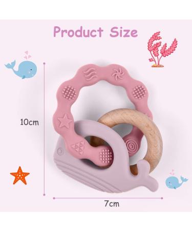 Vicloon Baby Teething Toy - Silicone & Wood Teether Chew Toy for Boys & Girls (Pink-Purple) | Easy to Hold & Clean Up - Buy Online on SooperMarket.com