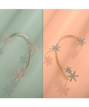Wiwpar Gold Zircon Star Ear Cuff Earrings | Non-Pierced Rhinestone Wrap Around Climber Earrings for Women & Girls - Buy Online on SooperMarket.com