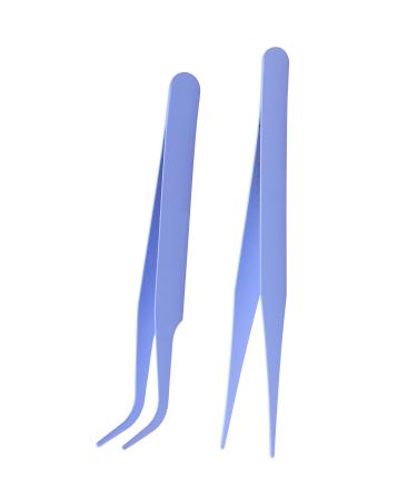 2 Piece Tweezers Stainless Steel Eyebrow Tweezers Anti-Static Sharp Lash Tweezers Classic Tweezer Straight and Curved Tip Tweezer Set for Craft Makeup Tools