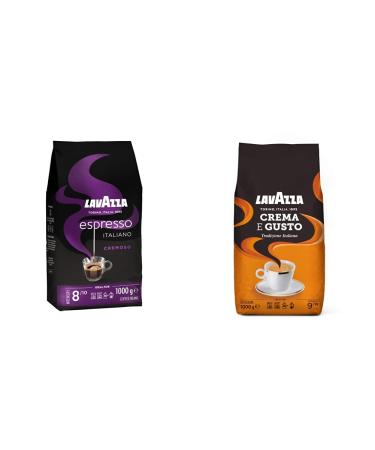 Lavazza Espresso Italiano Cremoso Arabica and Robusta Coffee Beans & Crema E Gusto Tradizione Italiana roasted coffee beans with spicy aromatic notes 1 kg pack of Italiano Cremoso bundle with coffee beans