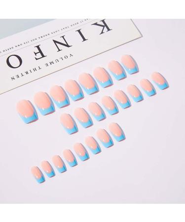 RikView French Tip Square Press On Nails - Medium Glossy Blue Fake Nails - 24 PCs Full Cover for Women - Buy Online on SooperMarket.com