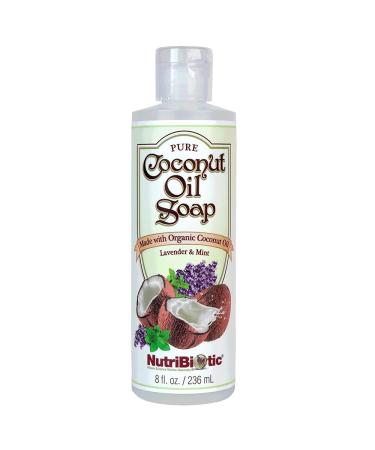 NutriBiotic Pure Coconut Oil Soap Lavender & Mint 8 Oz | Certified Organic Unrefined Biodegradable | Vegan & Made without GMOs Gluten Parabens Or Sulfates | Fluid Liquidy Soap