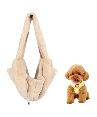 Warm Plush Small Dog Sling Cat Carrier Hand-Free Pet Sling Carrier Pet Puppy Travel Bag Cat Carrier Shoulder Bag Outdoor Travel Puppy Carrier Bag for Daily Walk Travel Outdoor Beige