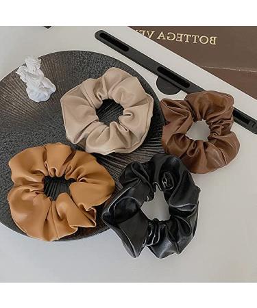 Soft Leather Big Hair Scrunchies for Women - 4 Pcs Ponytail Holders for Thick Hair - Buy Online on SooperMarket.com