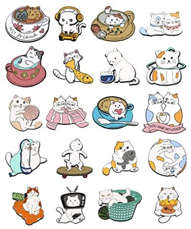 20 Pieces Enamel Cat Pins Butterfly Enamel Brooch Pins Cute Cat Pins for Backpacks Aesthetic Cartoon Lapel Pins for Bags Clothing Decoration Gift Cute Style