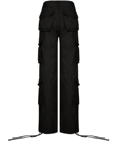 Gufesf Women's Baggy Cargo Pants - Trendy Low Waist Wide Leg Trousers with Big Pockets | Y2K Streetwear Fashion - Ak-a-black, Large - Buy Online on SooperMarket.com
