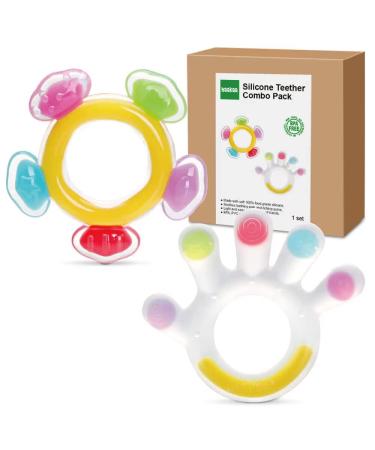 haakaa Silicone Teether Combo -Baby Freezer Teething Toy - Soft Cold Teether - Soothe Teething Pain & Itching Gum -Perfect Size-Palm & Ferris Wheel Shape for 3M+ Babies BPA Free - 2 pk