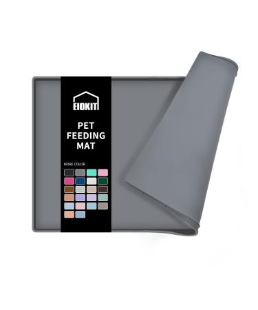 EIOKIT Dog Food Mat,Silicone Waterproof Dog Cat Food Tray,Non Slip Pet Bowl Mats Placemat,Size:(18.5" x 11.5") 0.6",(24" x 16") 0.6",(28" x 18") 0.8",(32" x 24") 1" Raised Edge 18.5" x 11.5" Grey