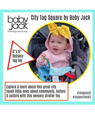 Baby Jack & Co 8x8 Learning Lovey San Diego California Tag Toy | USA Cities & Shapes | Soft & Safe Crinkle Toy for Babies | BPA-Free with Stroller Clip - Buy Online on SooperMarket.com