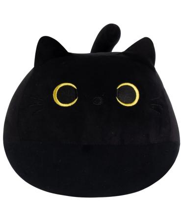KOMUNJ Black Cat Plush 30cm Black Cat Stuffed Animal Toy Soft Plush Pillow for Kids Girls Boys Adults Cute Plushies Cat Gift for Valentines Birthday