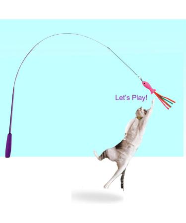 5Pcs Catnip Toy Set - Interactive Pink Fish & Feather Teaser for Kittens | Catnip Filled Plush Toys for Teething Chew Cat Wand Accessories - Buy Online on SooperMarket.com