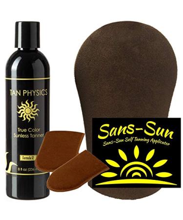 Tan Physics Self Tanner 8 Fl Oz - Includes Face & Body Mitts Black Exfoliation Gloves Travel Bag | True Color Sunless Tanner - 6 Piece Set - Buy Online on SooperMarket.com