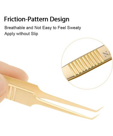 NAGARAKU Gold Curved Angled Volume Tweezers - Lightweight Stainless Steel Precision Tweezer for Easy Eyelash Extension Fanning (N-07) - Buy Online on SooperMarket.com