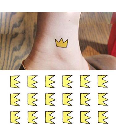 Oottati Small Cute Temporary Tattoo Yellow Crown Ankle (Set of 2)
