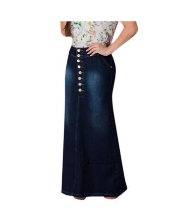 Sanahy Womens Casual Front Button High Waist Washed Denim A-Line Skirts Long Jean Skirt Knee Length Fishtail Skirts Jean Skirts 3XL Dark Blue