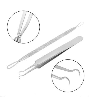 Blackhead & Pimple Removal Tool Stainless Steel Blackhead Removal Tool Kit Curved Tweezers+Looped Double-end Pimple Extractor - Buy Online on SooperMarket.com