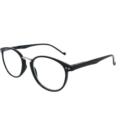 Mini glasses Stylish reading glasses with round glasses free case plastic frame with metal bridge glasses with prescription reading aid women and men black 1.5 diopters