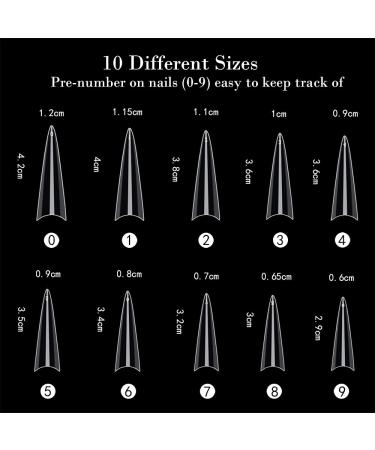 Shop No Lifting 1200PC C Curved Long Stiletto False Nails | 10 Sizes Half Cover Acrylic French Nail Tips for Nail Art & DIY Decor - Clear - Buy Online on SooperMarket.com