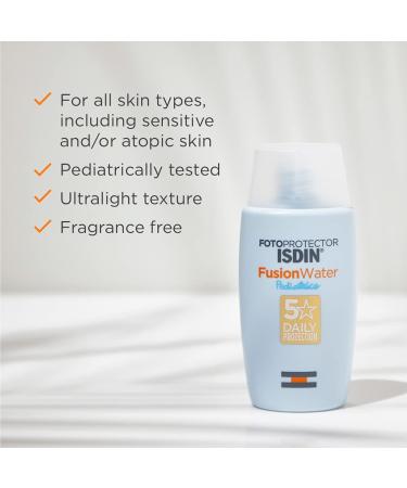 ISDIN Pediatrics Fusion Water SPF 50 50ml - Kids Facial Sun Cream | Gentle & Non-irritating | Ultra-light, Non-sticky Formula | Suitable for All Skin Types - Buy Online on SooperMarket.com
