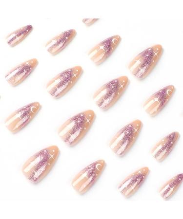 RikView French Tip Medium Acrylic Almond Nail Set - 24 PC Nude & Purple Stick-On Nails - Buy Online on SooperMarket.com