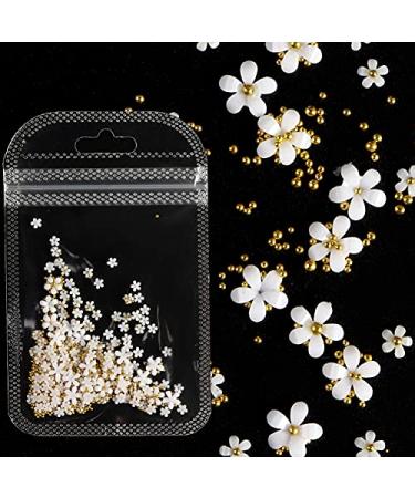 3D Flower Caviar Beads Nail Art Decals - White Pink Acrylic Charms with Pearl Beads for DIY Manicures - Buy Online on SooperMarket.com