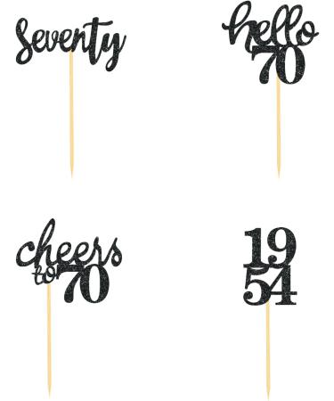 24 Pieces Glitter 70th Birthday Cupcake Toppers | 70th Birthday Decorations | 1954 Theme Party Accessories | Black Cake Decor - Buy Online on SooperMarket.com