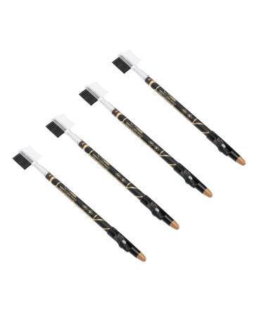BELLIFFY 4pcs Two-in-one Eyebrow Pencil Eyebrow Makeup Pencils Black Eyebrow Pencil Brow Pencils Brown Wooden