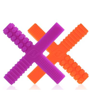 Sensory Chew Stick Toys for Boys Girls Kids with Autism ADHD SPD Oral Motor Needs - Medium Hardness Teething Chewy Tubes with 4 Unique Textures (2 Pack) Purple/Orange